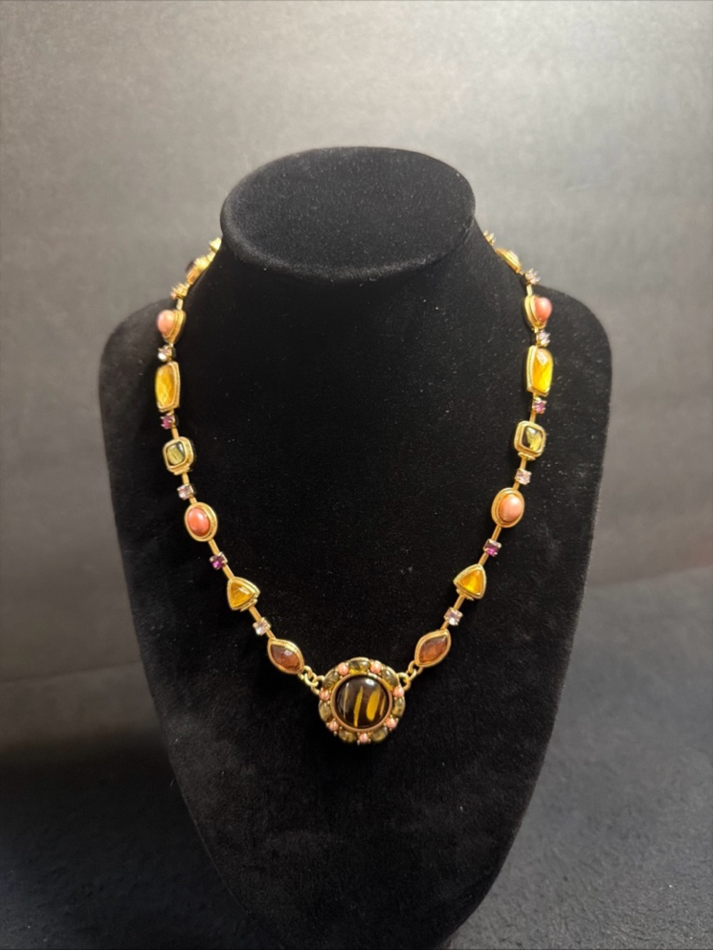 Versona Gold-Tone Multistone Necklace with Pink and Yellow Accents